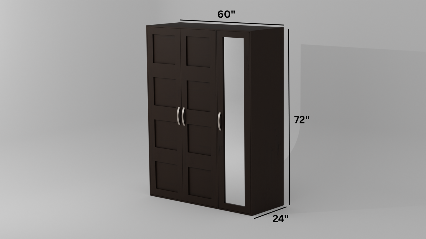 The Flux Three door Almirah wood finish