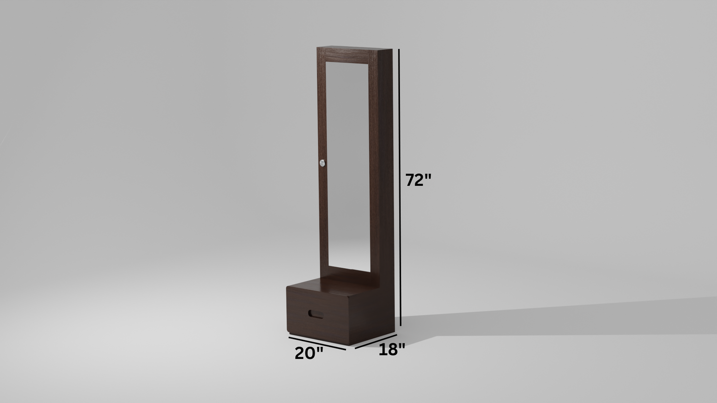 The Sculpted Mirror Dressing Table with a wood finish