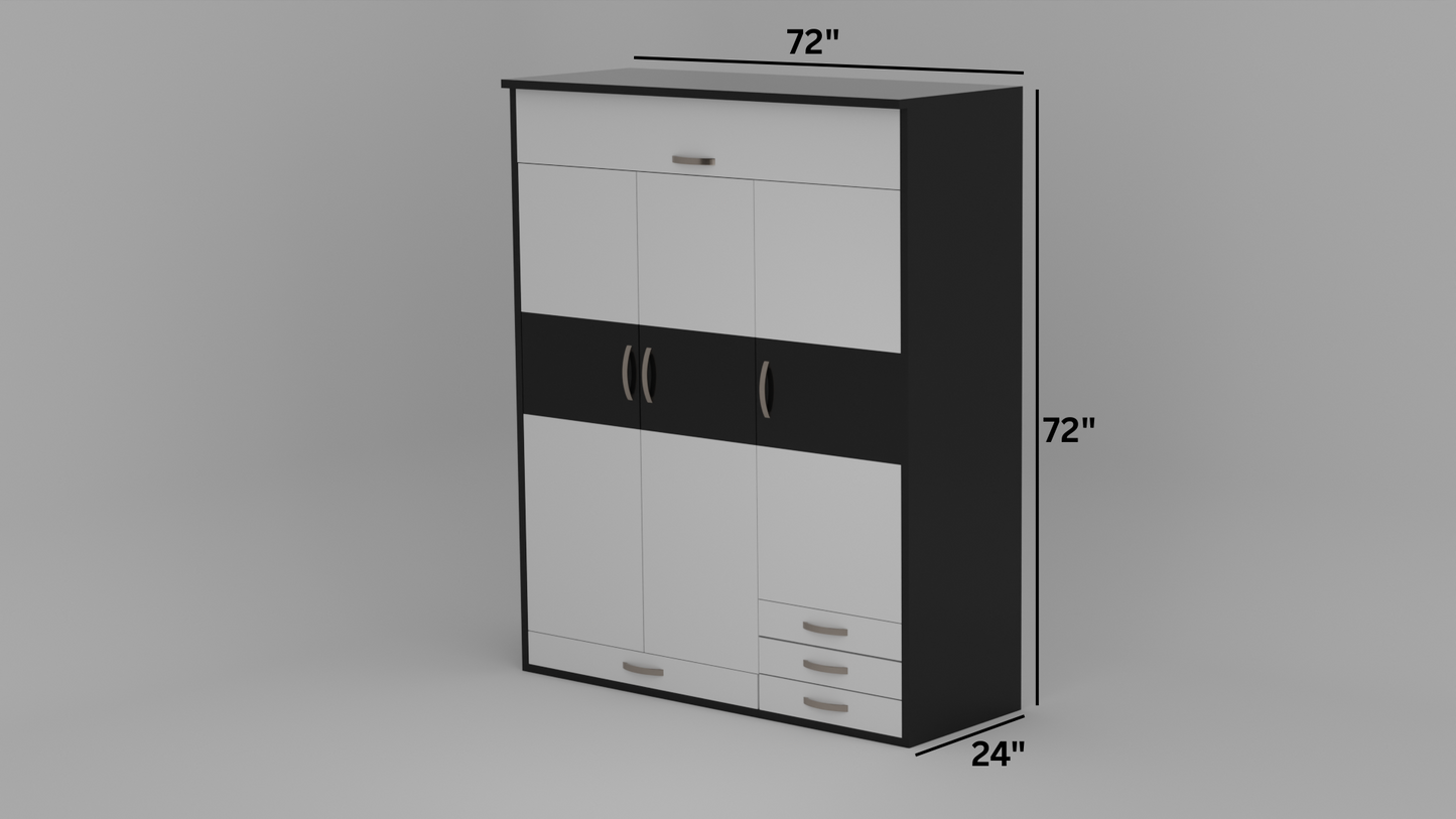 The Rainbow three door Wardrobe in black & white color