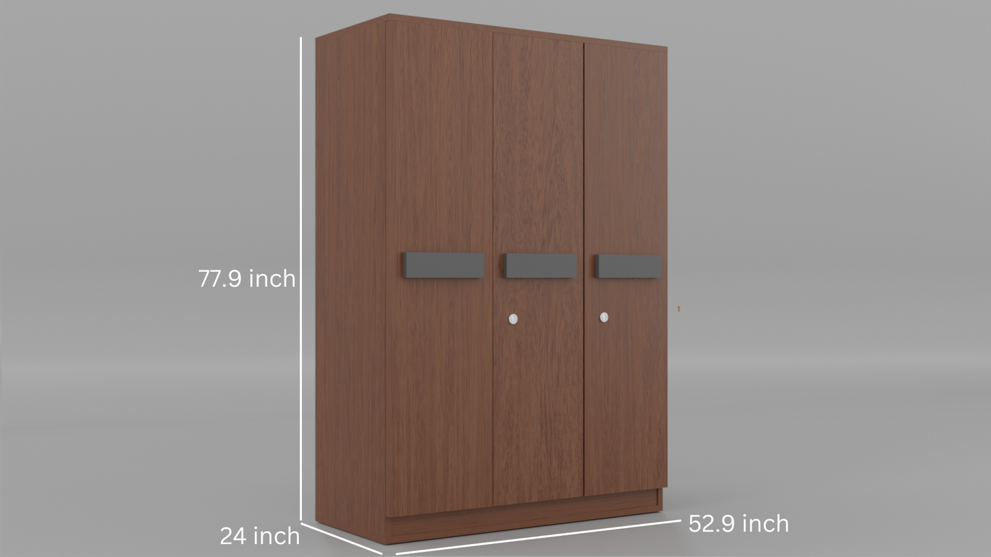 Chiron 3 Door Wooden Almirah – Stylish Triple Door Storage for Modern Homes