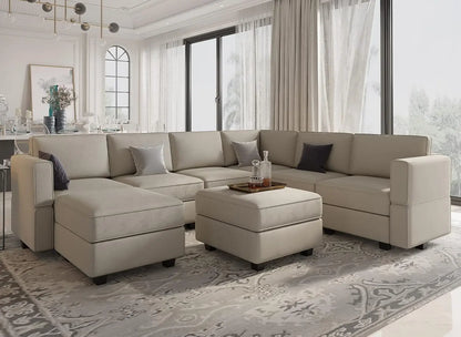 Modular Sectional Sofa with Storage Seat  U Shaped Couch with Reversible Chaise Sofa Set with Ottoman Velvet