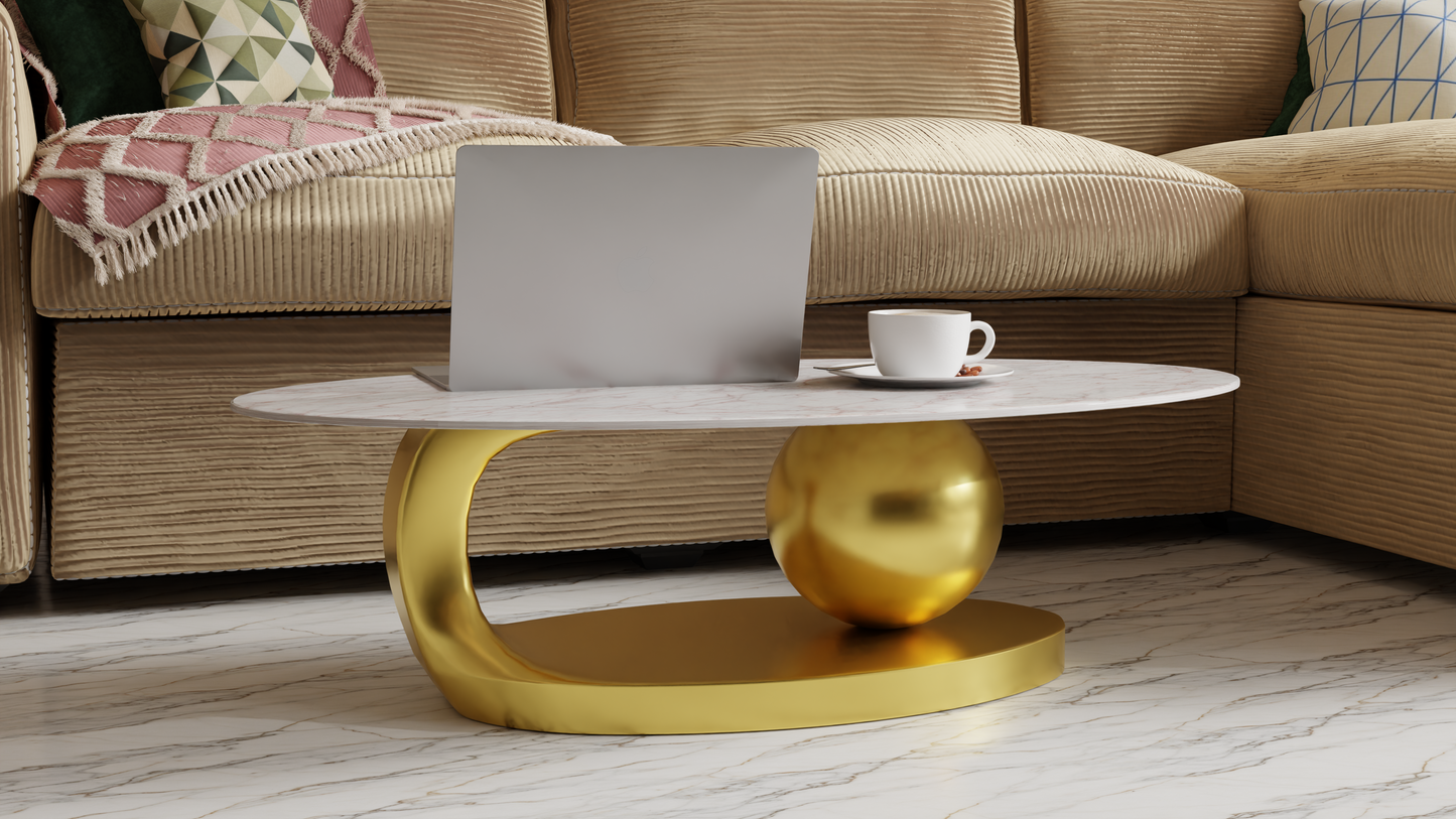 NATALIE & KOREAN MARBLE COFFE TABLE WITH GOLD S.S FRAMING