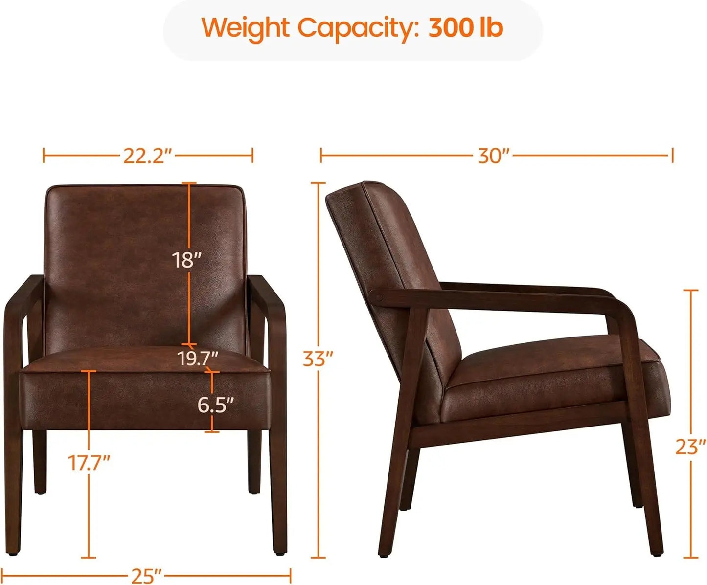 PU Leather Accent Chair, Mid-Century Modern Barrel Chair with Wooden Frame and Soft Thick Padded for Living Room Bedroom