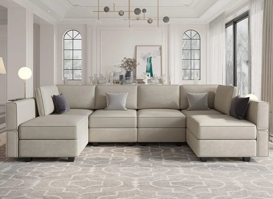 Modular Sectional Sofa with Storage Seat  U Shaped Couch with Reversible Chaise Sofa Set with Ottoman Velvet