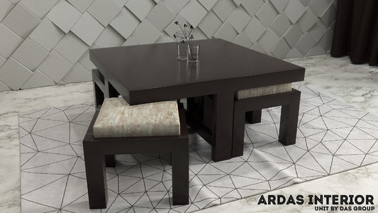 Ardas Interior Wooden Centre Table With Puffies