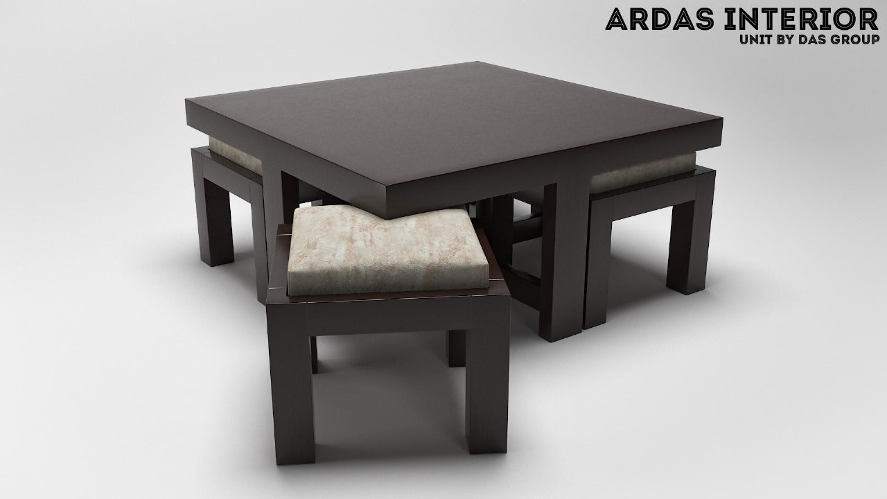 Ardas Interior Wooden Centre Table With Puffies