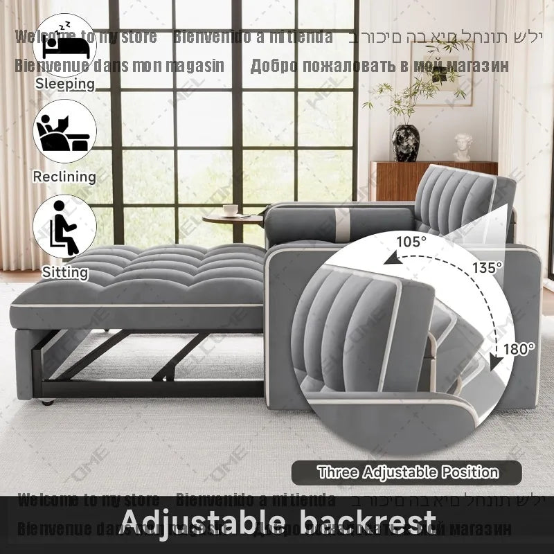 3 in 1 Sleeper Sofa Bed - Convertible Love Seat Couch with Side Table, Tufted Futon Sofa w/Pullout Bed, Adjustable Backrest