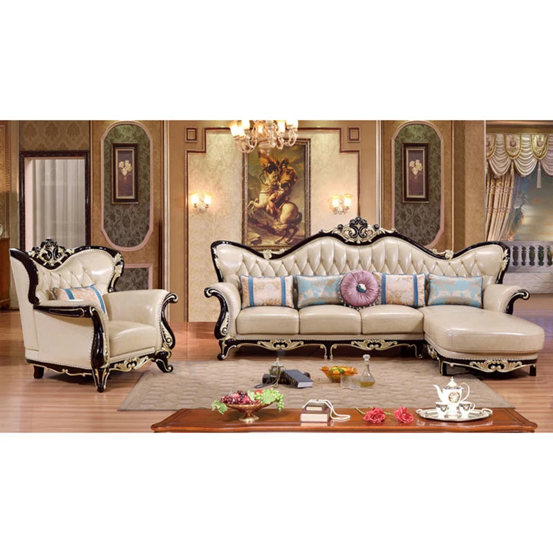 Simple European Sofa  European-style Leather Sofas Living Room Solid Wood Chaise Longue Combination Small Apartment American