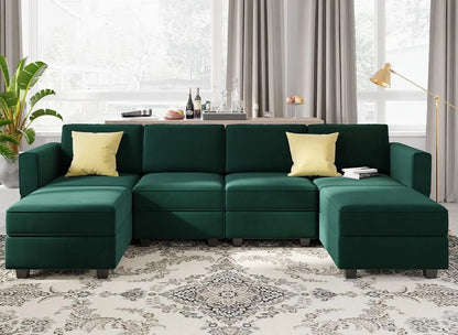 Modular Sectional Sofa with Storage Seat  U Shaped Couch with Reversible Chaise Sofa Set with Ottoman Velvet