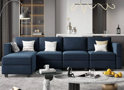 Modular Sectional Sofa with Storage Seat  U Shaped Couch with Reversible Chaise Sofa Set with Ottoman Velvet