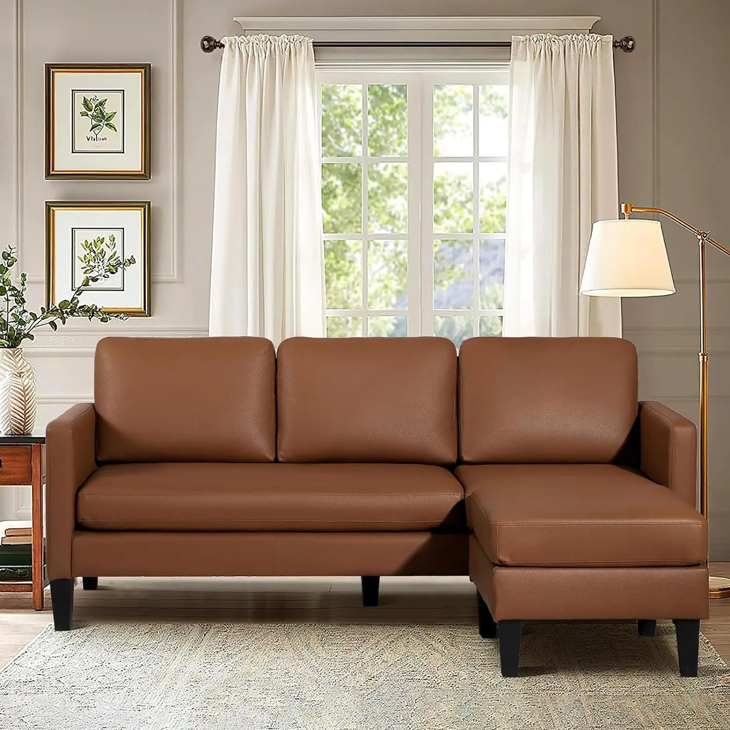 Convertible Sectional Sofa Couch, Faux Leather Sectional Sofa Couch with Reversible Chaise L Shaped Couch Sofa Set 3 Seater