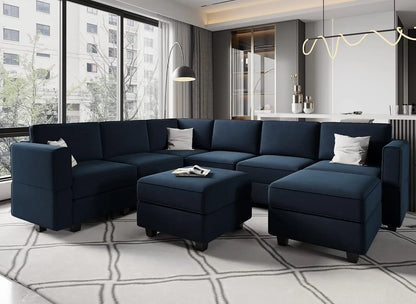 Modular Sectional Sofa with Storage Seat  U Shaped Couch with Reversible Chaise Sofa Set with Ottoman Velvet