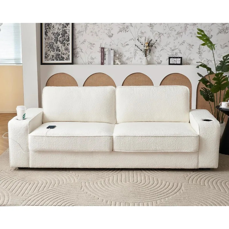 Modern Sofa, 89in Comfy Couch with Cup Holders & USB Charging Ports, Seat Sofa Couch for Living Room