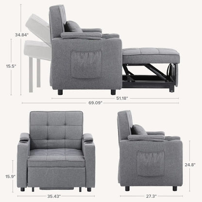 Multi-Function Convertible  Bed Folding Chair Sofa Couch with Adjustable Backrest Heavy-duty Steel Frame Space-saving