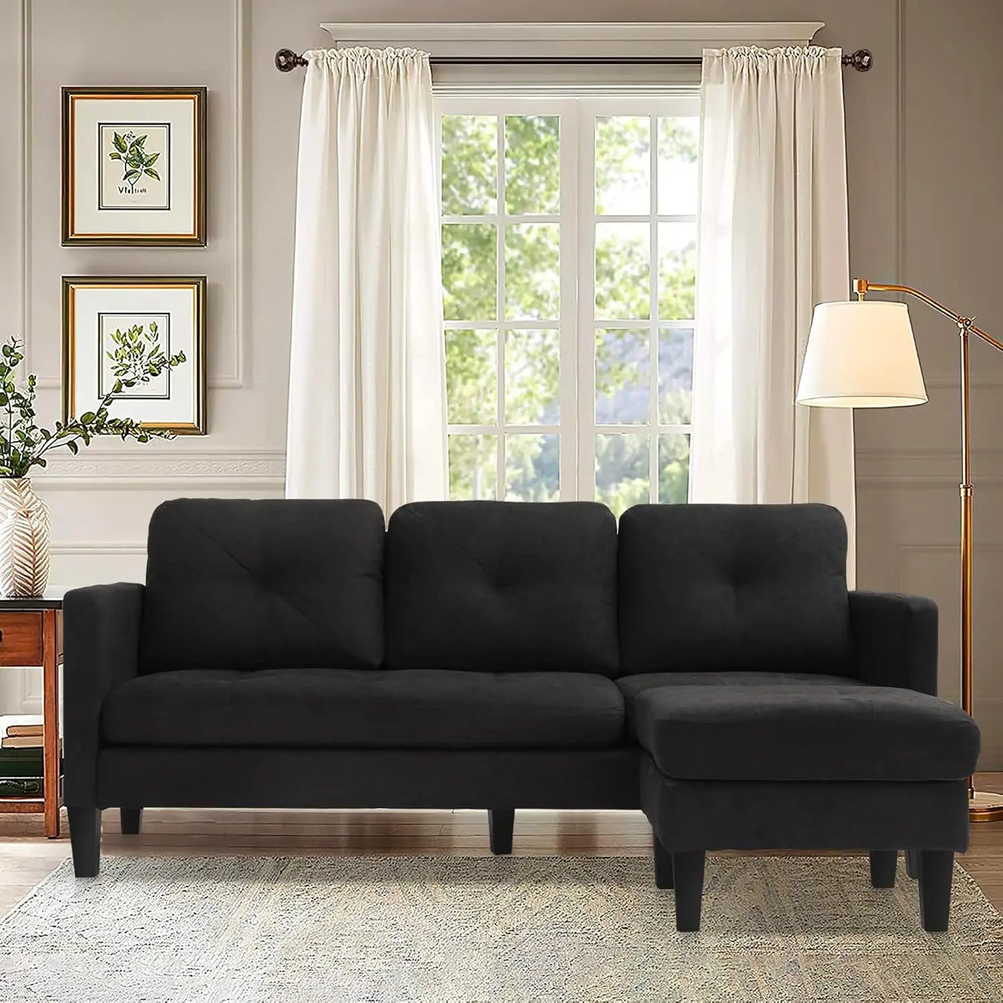 Convertible Sectional Sofa Couch, Faux Leather Sectional Sofa Couch with Reversible Chaise L Shaped Couch Sofa Set 3 Seater