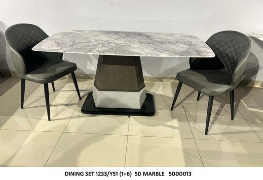 Monarch Marble Dining Table with Luxurious Finish and Contemporary Chairs