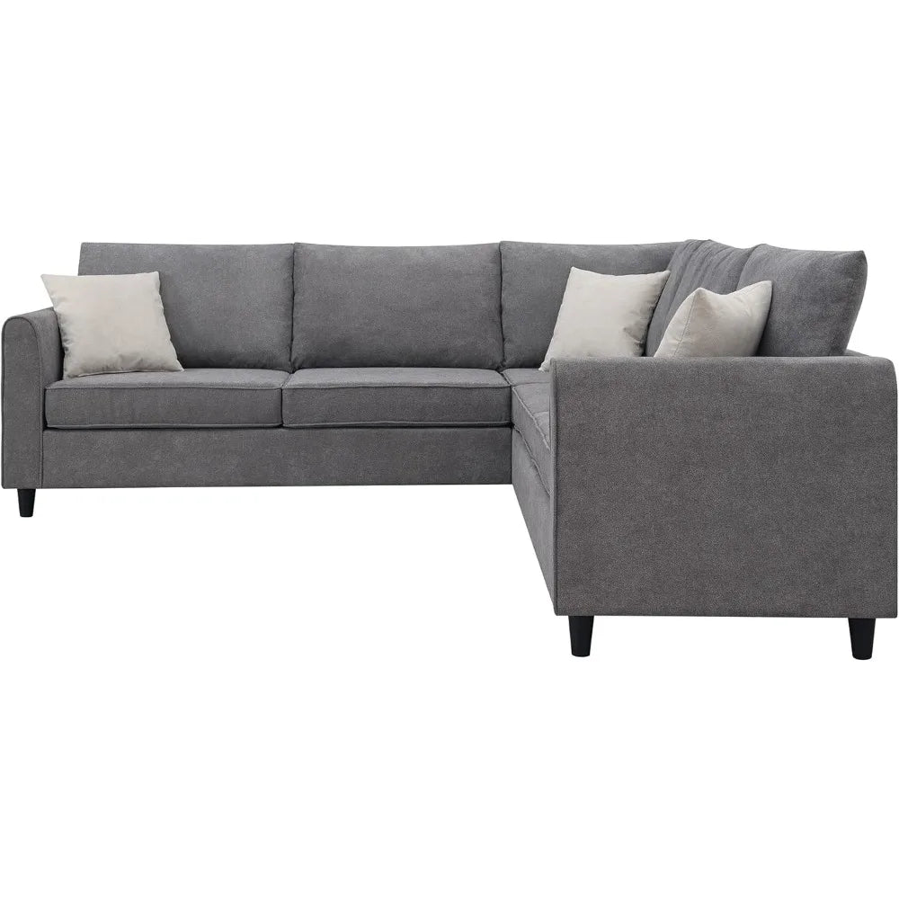 L Shape Couch Set with 3 Pillows,5 Seats Corner Sofa Set,Upholstered Sectional Sofa for Indoor Furniture Set-Grey