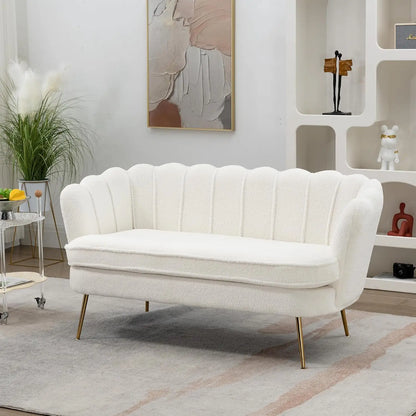 Wide Modern Boucle Loveseat Small Sofa Small Mini Room Couch 2-Seater Sofa with Gold Metal Legs