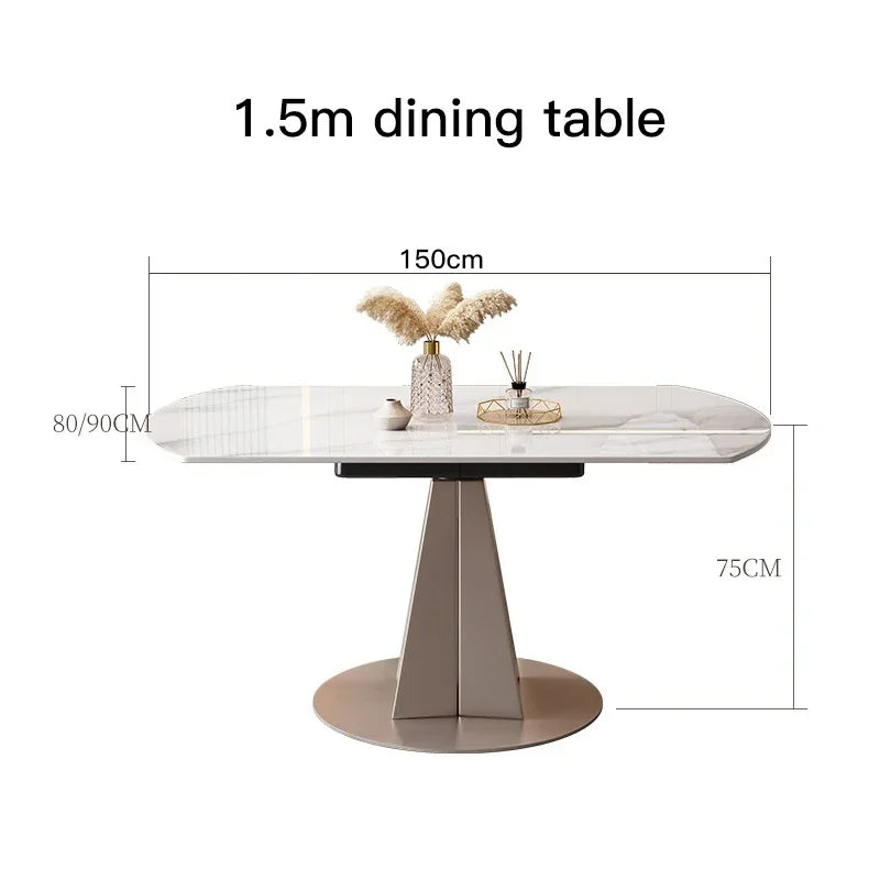 Extendable 6 Seater Dining Table For High-end Restaurant Custom Home Furniture Marble Stone Round Kitchen Table With Turntable