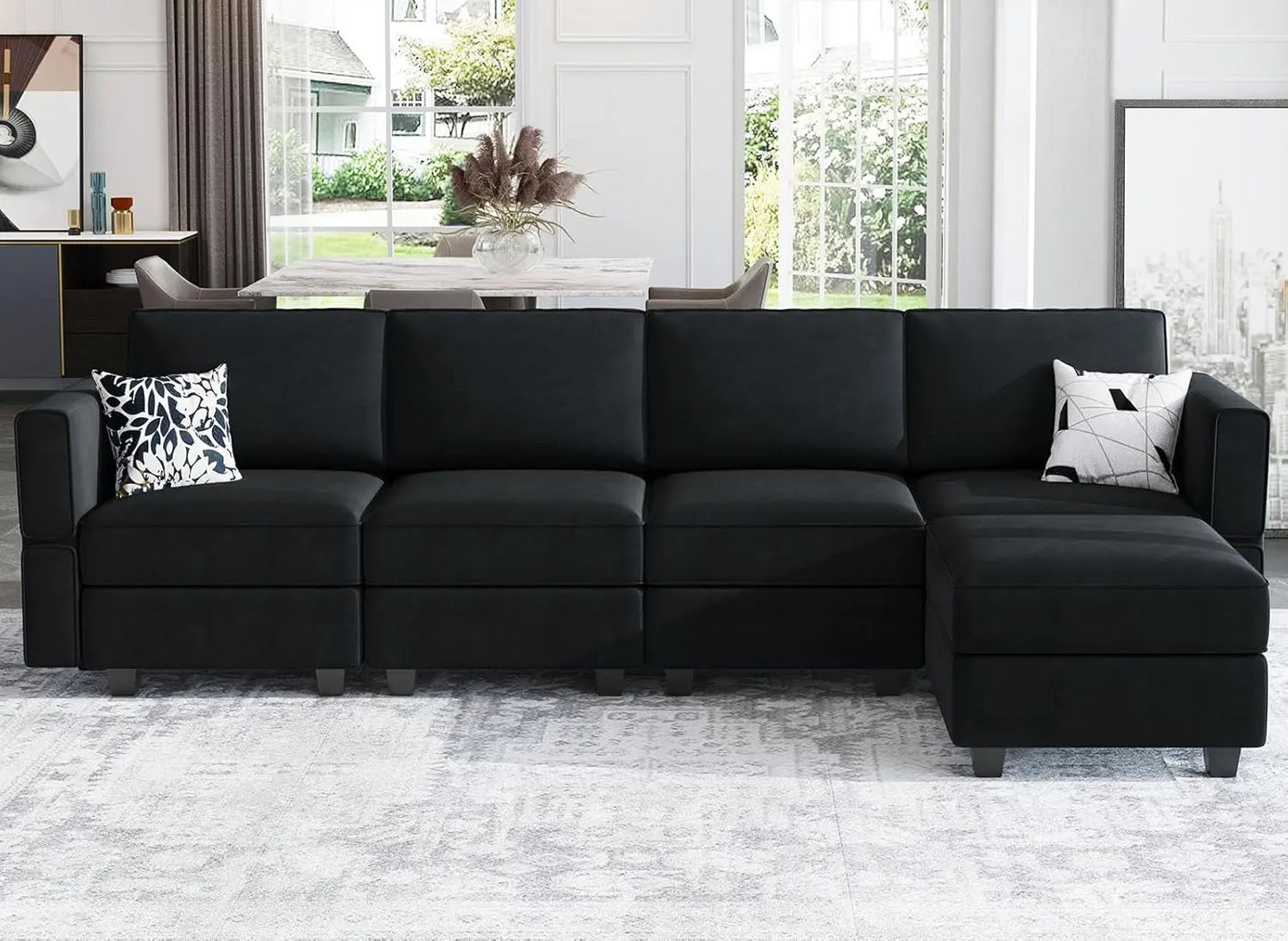 Modular Sectional Sofa with Storage Seat  U Shaped Couch with Reversible Chaise Sofa Set with Ottoman Velvet