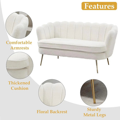 Wide Modern Boucle Loveseat Small Sofa Small Mini Room Couch 2-Seater Sofa with Gold Metal Legs