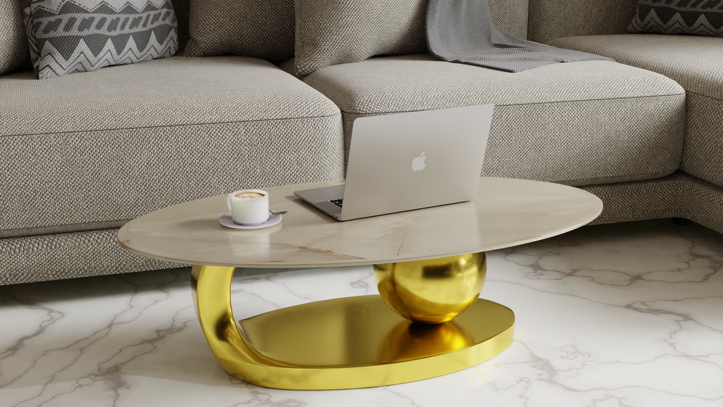 NATALIE & KOREAN MARBLE COFFE TABLE WITH GOLD S.S FRAMING