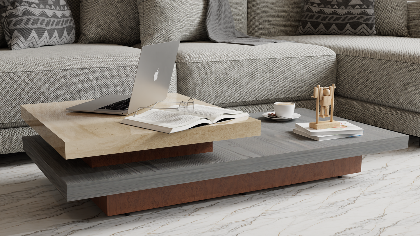 HENDRIK CREAM MARBLE TOP WITH GREY & BROWN WOOD FRAMING