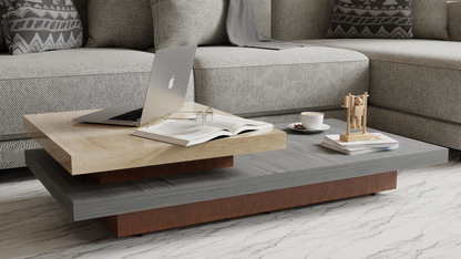 HENDRIK CREAM MARBLE TOP WITH GREY & BROWN WOOD FRAMING