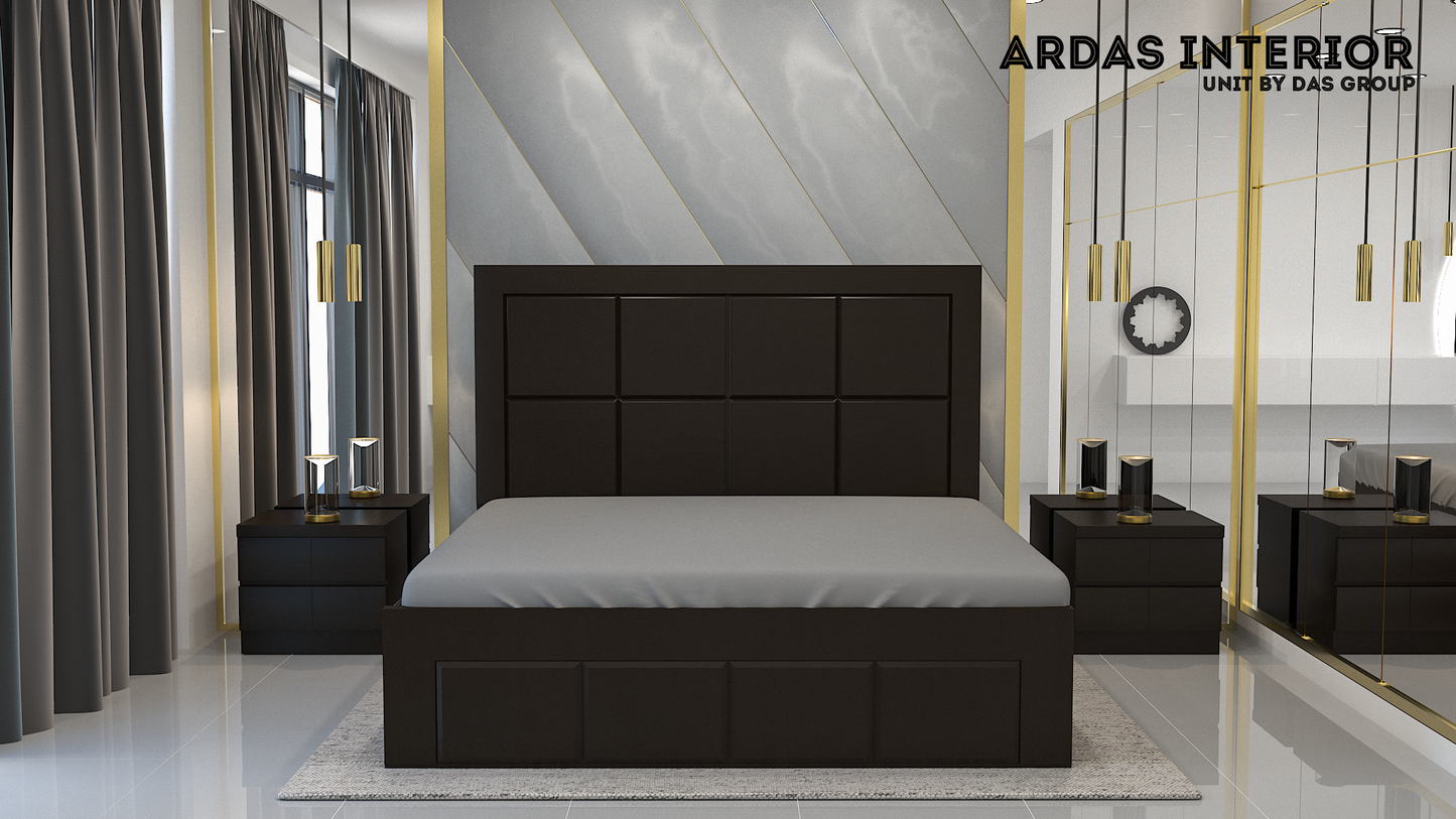 Ardas Interior Solid Wood Double Box, Hydraulic Bed  | Chocolate Bed