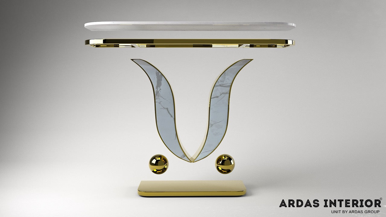 GOLDEN CONSOLE WITH WHITE MARBLE