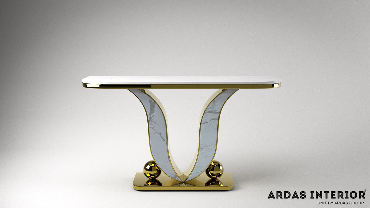 GOLDEN CONSOLE WITH WHITE MARBLE