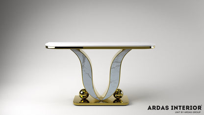 GOLDEN CONSOLE WITH WHITE MARBLE