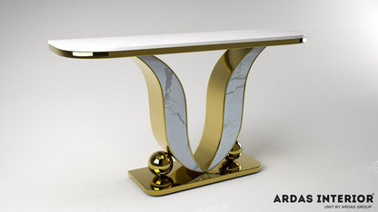 GOLDEN CONSOLE WITH WHITE MARBLE