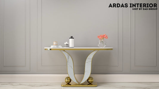 GOLDEN CONSOLE WITH WHITE MARBLE