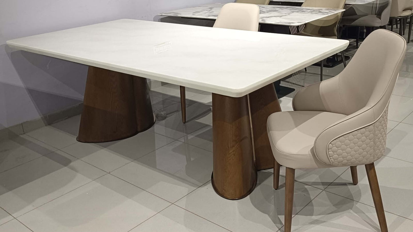 Slim Imported Marble Dining Table with Premium Finish & Contemporary Chairs