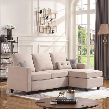 Convertible Sectional Sofa, L Shaped Couch with Linen Fabric, Reversible Couch for Small Space