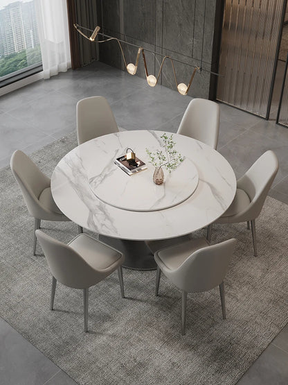 Italian rock plate round dining table with turntable light luxury modern simple household dining table chair combination