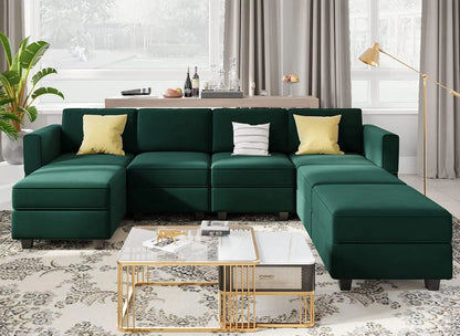 Modular Sectional Sofa with Storage Seat  U Shaped Couch with Reversible Chaise Sofa Set with Ottoman Velvet