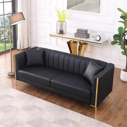 78'' Sofa, Black Sofas Couches for Living Room, Comfy Sofa Faux Leather Sofa 3 Seater Sofa with 2 Throw Pillows