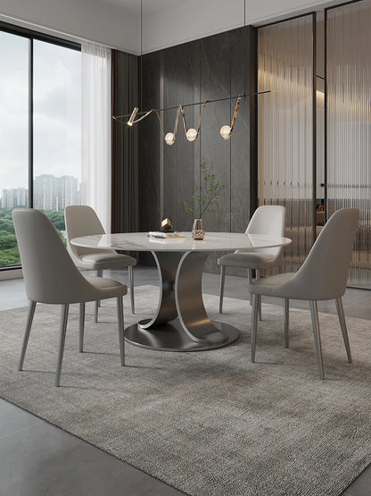 Italian rock plate round dining table with turntable light luxury modern simple household dining table chair combination