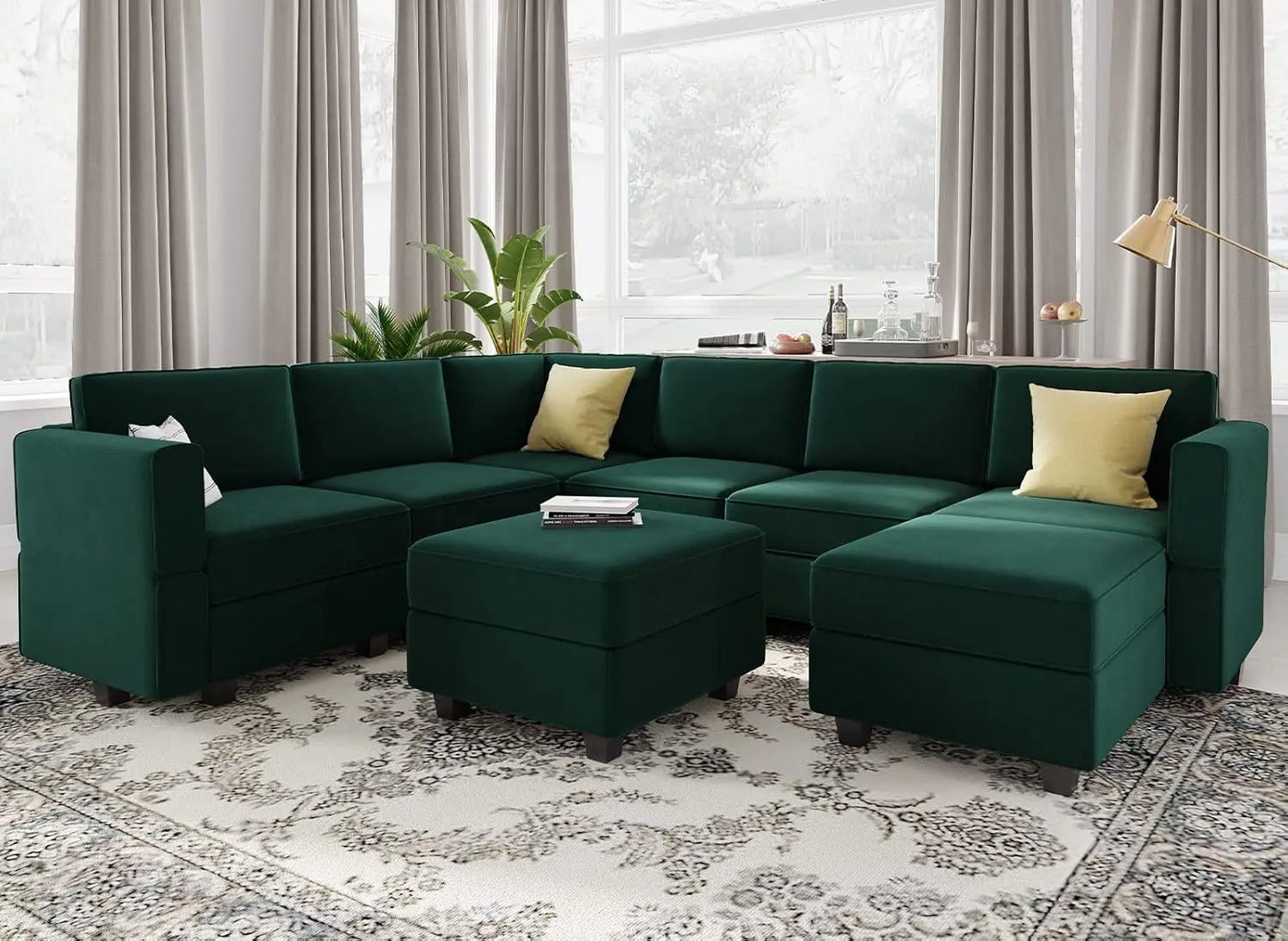 Modular Sectional Sofa with Storage Seat  U Shaped Couch with Reversible Chaise Sofa Set with Ottoman Velvet