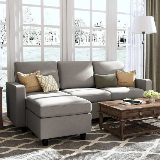 Convertible Sectional Sofa, L Shaped Couch with Linen Fabric, Reversible Couch for Small Space