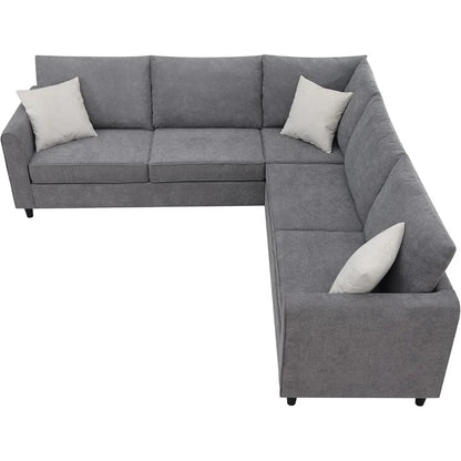 L Shape Couch Set with 3 Pillows,5 Seats Corner Sofa Set,Upholstered Sectional Sofa for Indoor Furniture Set-Grey