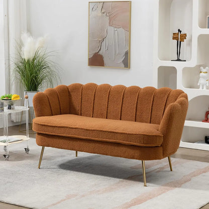 Wide Modern Boucle Loveseat Small Sofa Small Mini Room Couch 2-Seater Sofa with Gold Metal Legs