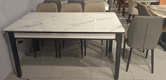 Roma Grande Sleek Italian Marble Dining Table with Modern Wooden Frame Design