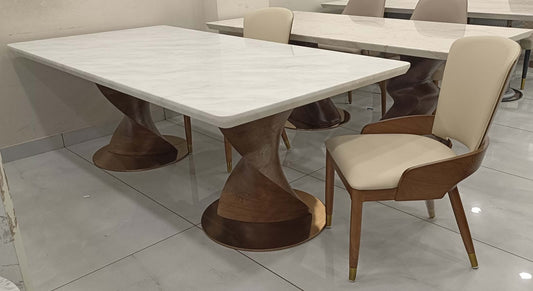   Florence Elite Italian Marble Dining Table with Modern Wooden Frame Design