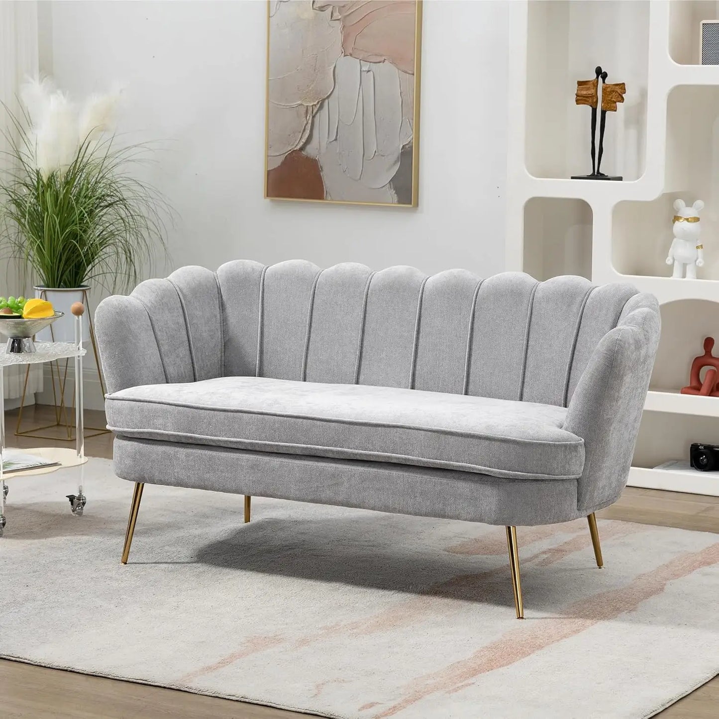 Wide Modern Boucle Loveseat Small Sofa Small Mini Room Couch 2-Seater Sofa with Gold Metal Legs