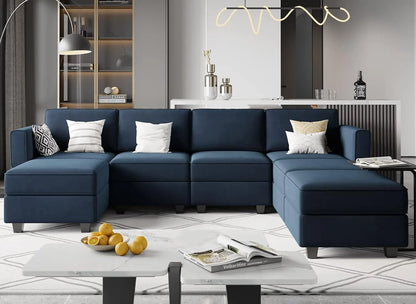 Modular Sectional Sofa with Storage Seat  U Shaped Couch with Reversible Chaise Sofa Set with Ottoman Velvet