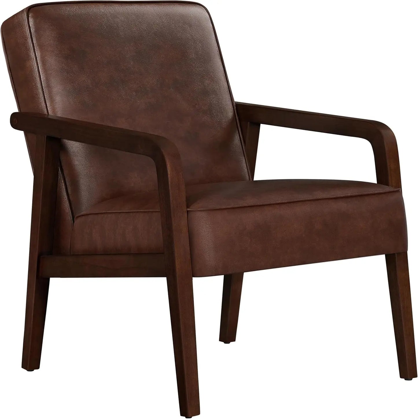 PU Leather Accent Chair, Mid-Century Modern Barrel Chair with Wooden Frame and Soft Thick Padded for Living Room Bedroom