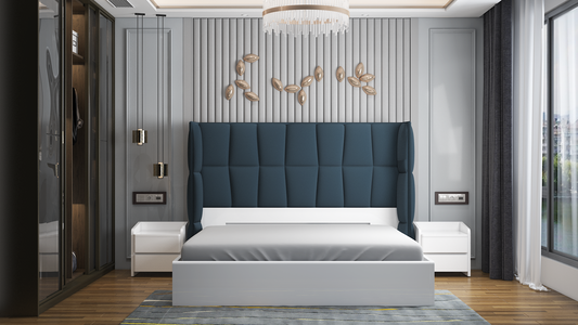 verisage luxury bed with white and blue colour combination